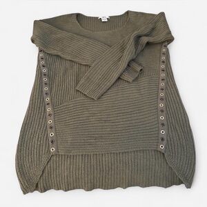 Bar III Khaki Off-the-Shoulder Sweater with Eyelet Details